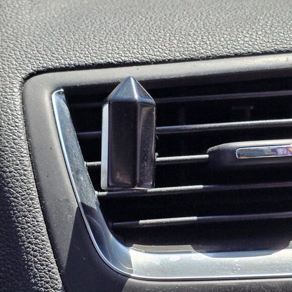 Black Obsidian Mini Tower Crystal Vent Clip - Picture 2 of 3